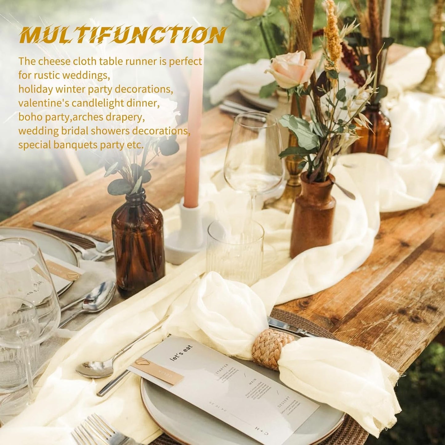 10 Pack Beige Cheesecloth Table Runner 17x108 Inch Boho Gauze Cheese Cloth Table Runners for Wedding Party Baby Shower Birthday Home Decor