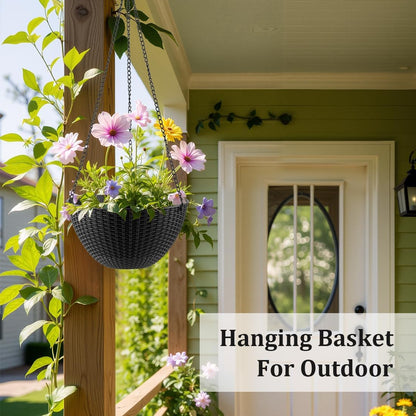 RooTrimmer Hanging Planters for Indoor Outdoor Plants 8 and 10 Inch, 4 Packs Hanging Flower Pot with Drainage Holes, Self-Watering Hanging Basket Perfect for Home, Office and Garden, White