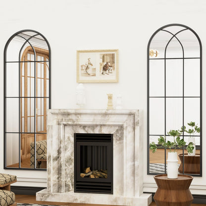 Dewfig 65"x 22" Arched Window pane Full Length Mirror, Wall Mirror, Floor Standing Mirrors, Farmhouse Long Full Body Mirrors Wall Mounted for Living Room, Bedroom, Entryway, Fireplace, Black