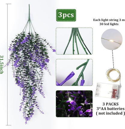 RECUTMS Artificial Hanging Plants Fake Hanging Plant Faux Eucalyptus Leaf Greenery Vine Outdoor UV Resistant Plastic Plants Home Garden Wedding Party Indoor Outdoor Decorations(White)