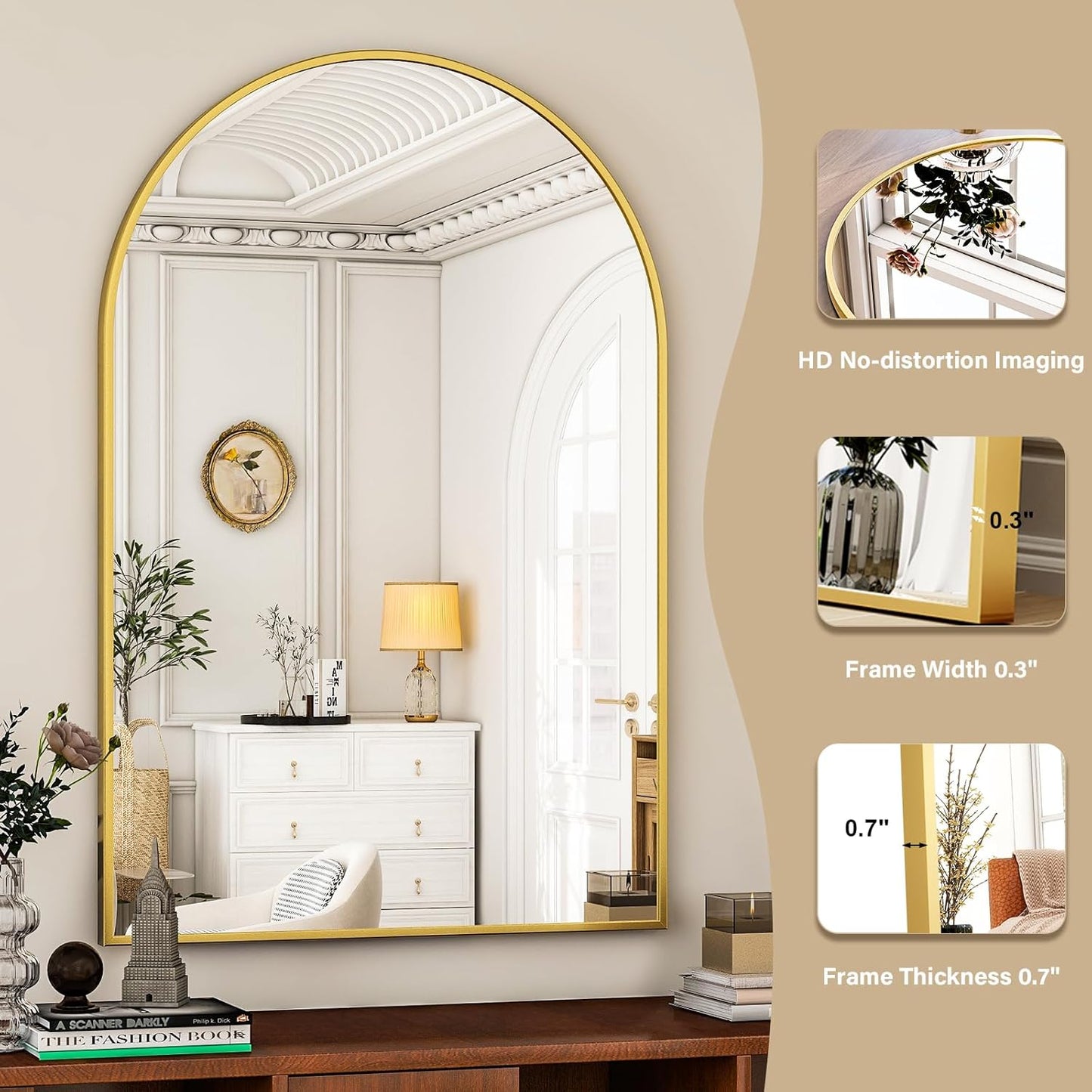 HARRITPURE Arched Wall Mirror 24"x36" – Black Metal Frame Vanity Mirrors for Bedroom, Entryway, Living Room Decor