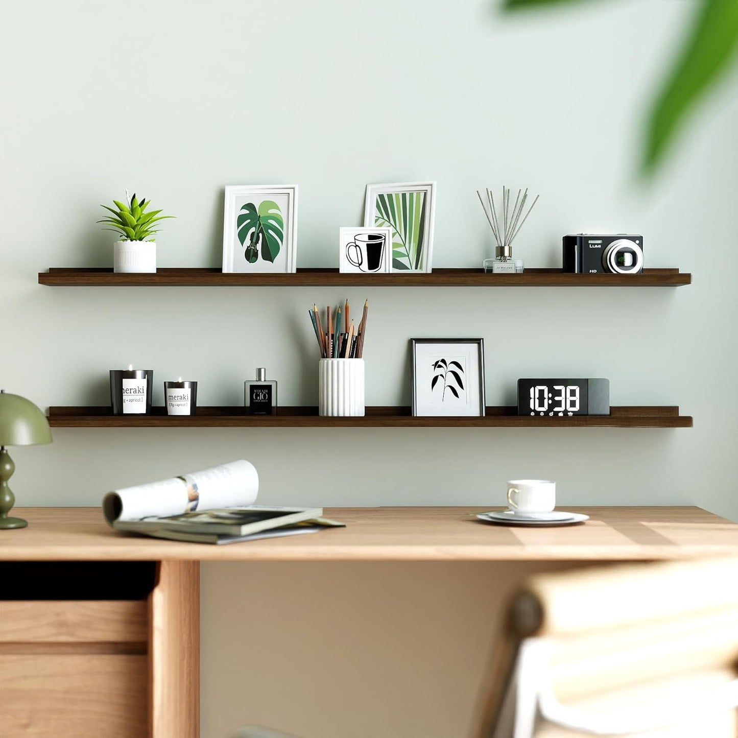 White Floating Shelves for Wall Decor, Wall Mounted Wood Storage Shelf for Bedroom, Living Room, Bathroom, Kitchen, Nursery, Display Picture Ledge Shelf with Lip Set of 2-14 Inches, White