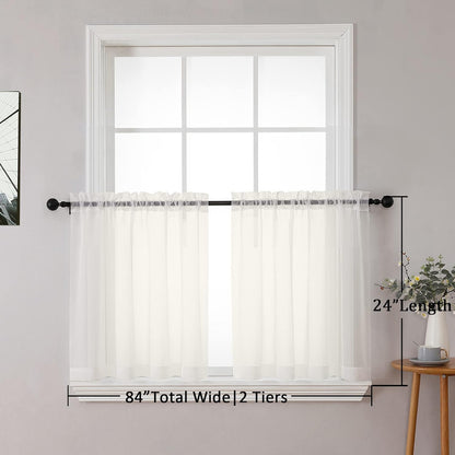 Chyhomenyc Sheer White Valances for Windows 2 Pack, Small Window Curtains for Living Room Bathroom Cafe Laundry Basement, Modern Top Dual Rod Pocket Voile Curtain, 42W x 14L inches, White - Colors C