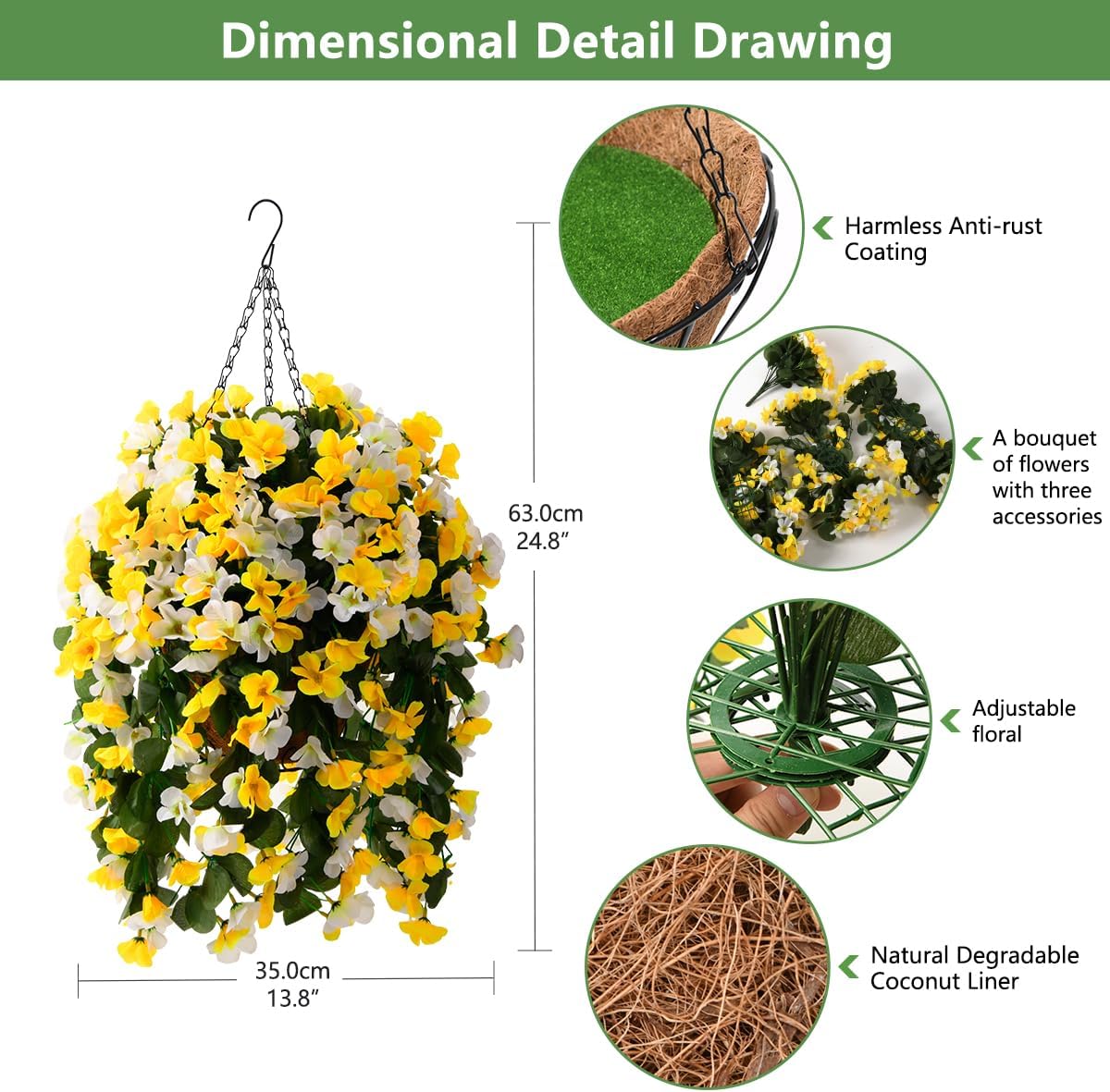 INQCMY Artificial Fake Hanging Plants Flowers Basket for Spring Summer Outdoor Outside Decoration,Faux Silk Begonia Flower in Planter Look Real UV Resistant for Home Porch Patio Balcony Yard Decor