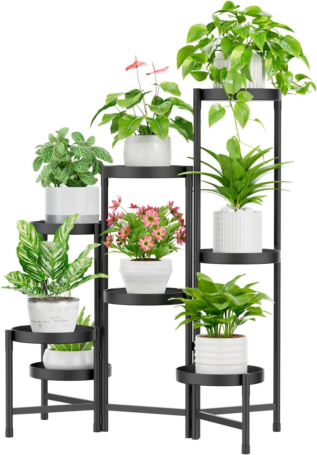 iDavosic.ly Plant Stand Indoor Outdoor, 5 Tier Corner Metal Flower Display Holder Shelf, Folding Tall Orchid Rack for Patio Balcony Porch Garden Living Room House, Black