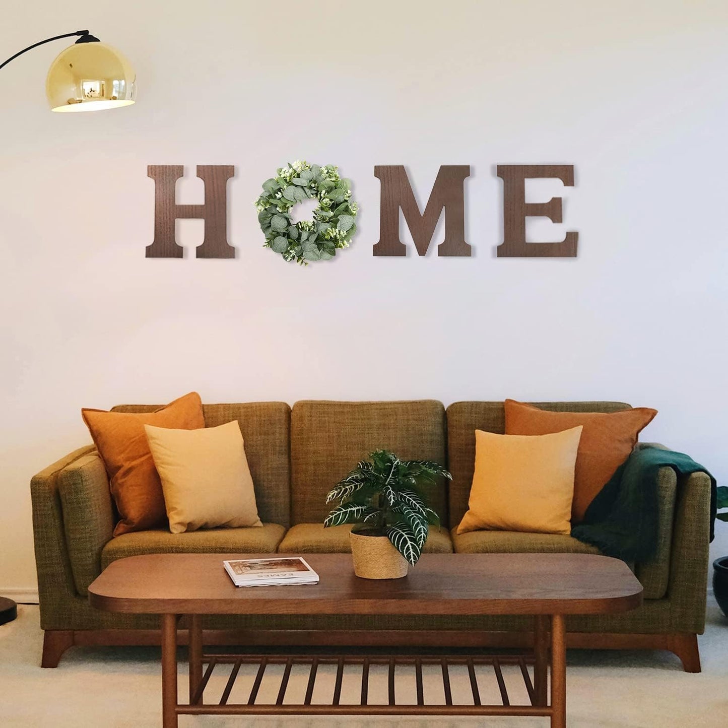 Pinkpum Wood Home Sign with Artificial Eucalyptus Wreath for O, Hanging Farmhouse Wall House Decor Wood Letters for Wall Art Rustic Home Decor, Wall Decor for Living Room Kitchen Entryway (Black)