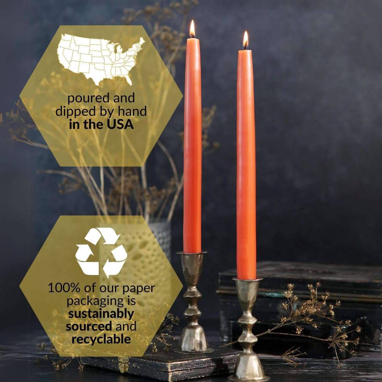 Big Dipper Wax Works Red Hand-Dipped Beeswax Taper Candles – 12” x 7/8”, 2-Pack, 100% Pure Beeswax, Long Burning, Clean, Cotton Wick, Handmade in USA, Home Décor & Wedding Candles