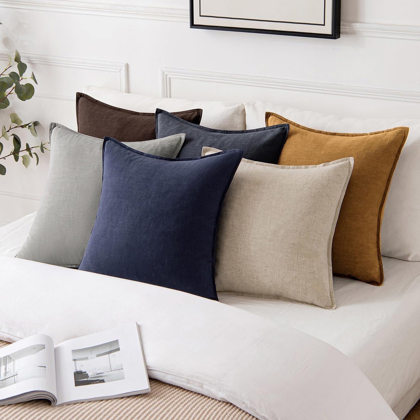 MIULEE Decorative Linen Euro Sham Pillow Covers 26x26 Cream White Boho Farmhouse Neutral Couch Throw Pillows for Bed Pack of 2 Accent Modern Pillowcase Sofa Livingroom Home Decor