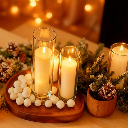 UDU 24 PCS White Pillar Candles with Glass Cylinder Vases Hurricane Glass Candle Holders for Pillar Candles Cylinder Vases for Centerpieces Wedding Table Party Home Decor