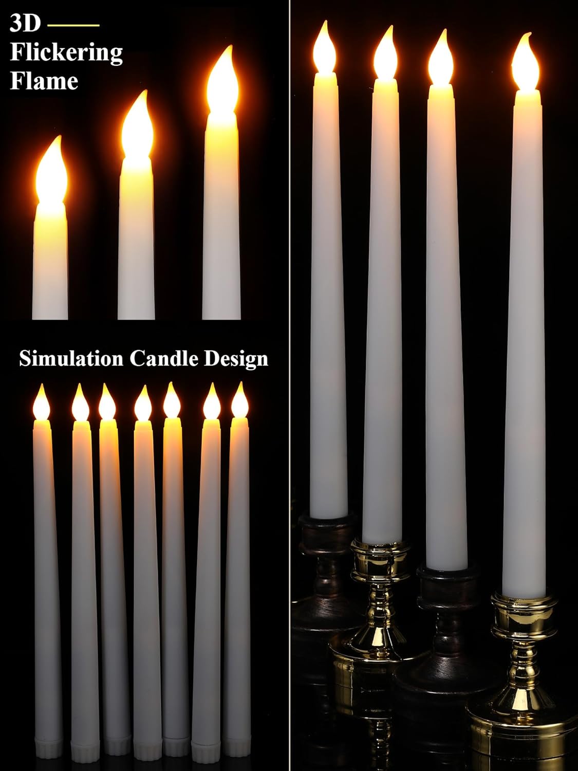 Treela 24 Pcs Flameless Taper Candles Battery Operated Bulk Fake Candles Light LED Candle Sticks Flickering Tapered for Easter Wedding Anniversary Decoration(Basic,11 Inch,Ivory)