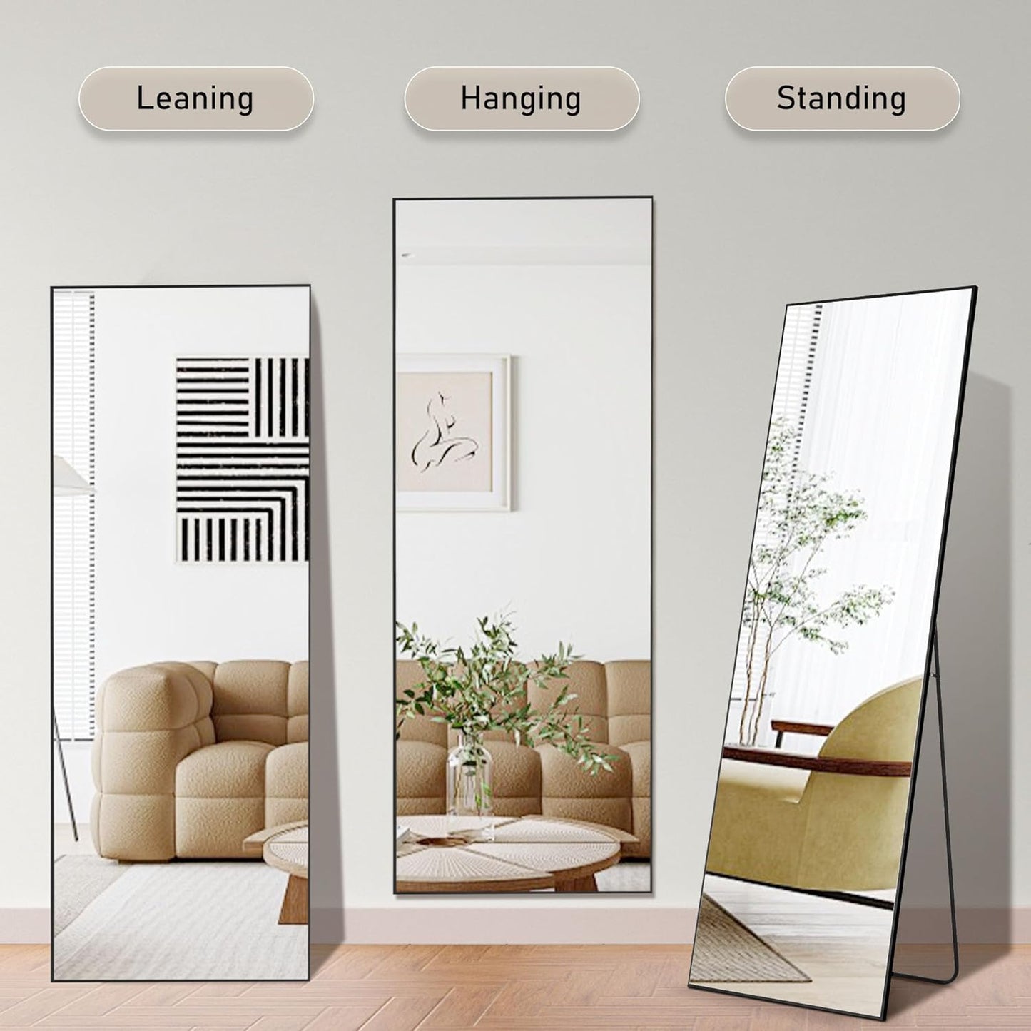 OLIXIS Black Arched Full Length Mirror 60"x16" for Bedroom, Full Body Mirror with Stand, Hanging or Leaning for Wall, Aluminum Alloy Thin Frame Floor Standing for Living Room
