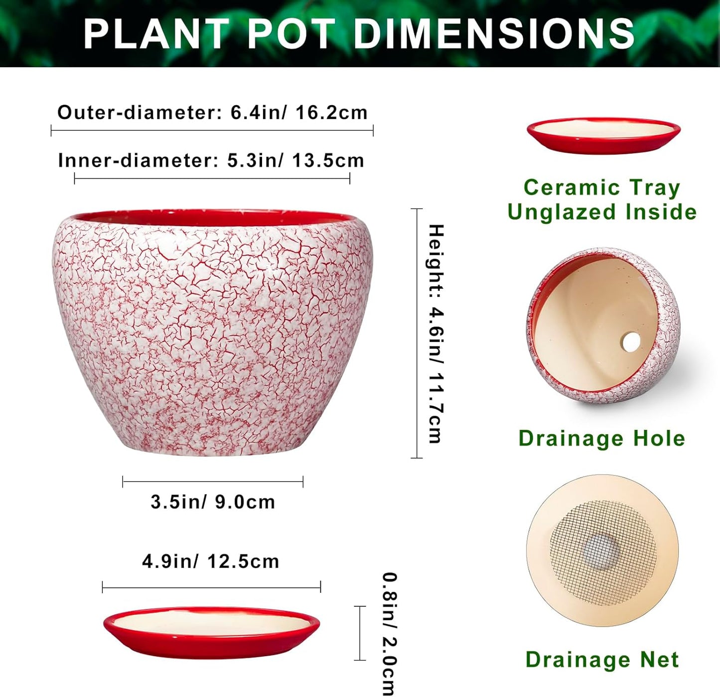 6 Inch Plant Pot - Ceramic Pots for Plants with Drainage Hole and Saucer, Round Succulent Planter Indoor Outdoor, Modern Flower Pot for Snake Plants, Home Decor, Gifts for Plant Lover, Blue