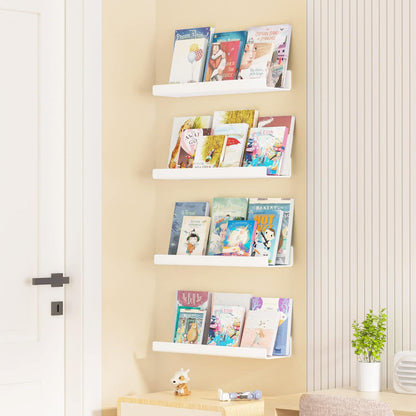 upsimples Acrylic Shelves for Bathroom Storage, 15" Floating Shelves Wall Organizer for Perfume, Make up, Skincare, Kids Bookshelf for Bedroom, Nursery, Living Room Decor, Clear, 4 Pack