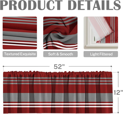 Emvency 2 Pack Dark Grey Valances Window Treatments, Gray Striped Abstract Blackout Drapes Adjustable Curtain for Windows Living Room Kitchen Over Sink, 52x18 Inch Rod Pocket Valances