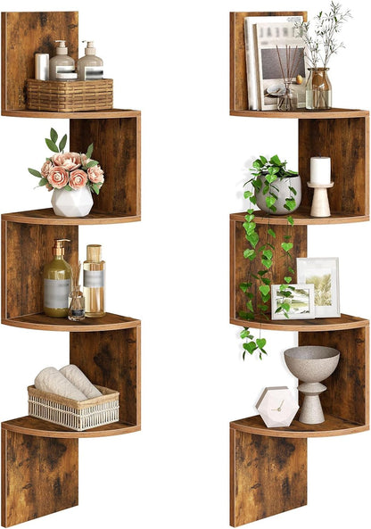 HOOBRO Corner Shelf Wall-Mounted, Set of 2 Floating Corner Shelves for Wall, 4-Tier Corner Bookshelves for Living Room, Bedroom, Bathroom, Home Office, Black BK25BJP201