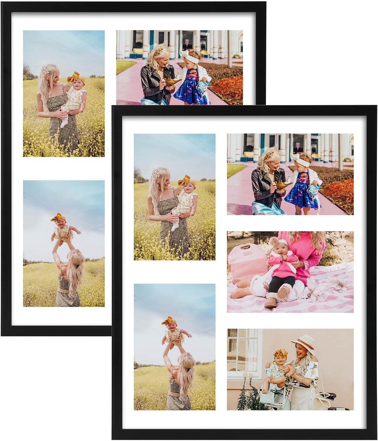 PHAREGE 5 Openings 4x6 Picture Frame Collage Black 4 Pack, 11x14 Poster Frame Set of 4, Display Family Wedding Photos Horizontal or Vertical on The Wall