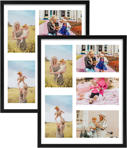 PHAREGE 5 Openings 4x6 Picture Frame Collage Black 4 Pack, 11x14 Poster Frame Set of 4, Display Family Wedding Photos Horizontal or Vertical on The Wall