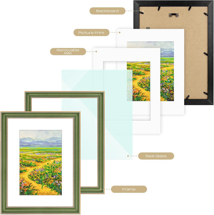 Golden State Art, 11x14 Photo Frame with Mat for Pictures 8x10 and Real Glass (Dark Gold Brown & Bronze Pewter Panel with White Color Mat, 1.25 Inch Frame Border)