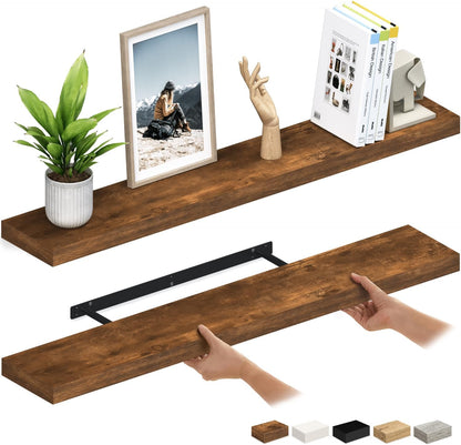 Ballucci Floating Shelves for Wall, 48" Wood Wall Shelf Set of 2, with Invisible Brackets for Bathroom, Living Room, Bedroom, Kitchen, Nursery, 8" Deep, Black