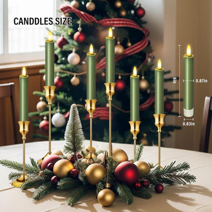 KSWING Upgraded Real Wax Short LED Flameless Taper Candles with Remote, 6 PCS White Candlesticks Battery Operated 3D Flickering - 6" Realistic Fake Candle Sticks for Home/Wedding/Fireplace Xmas Decor