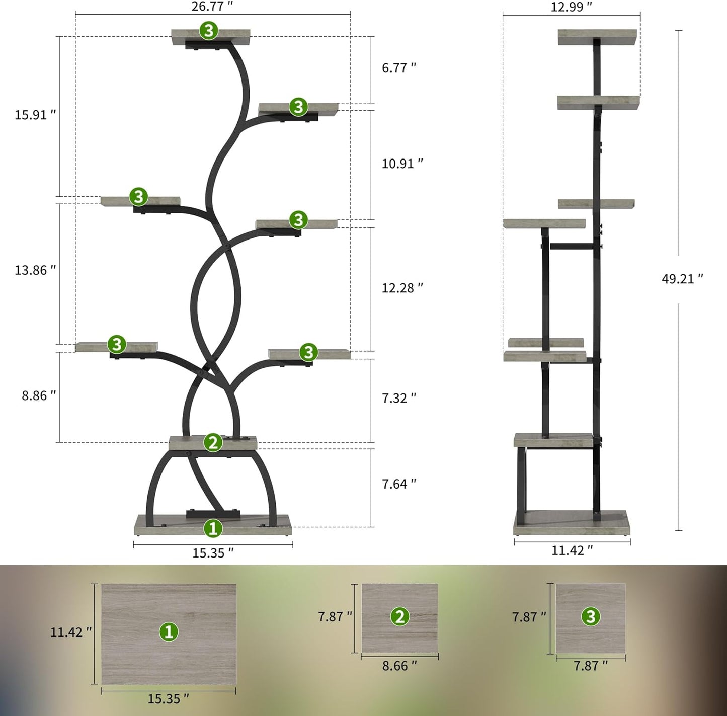 EVAWOO Plant Stand Indoor with Grow Light - 8 Tiered Plant Shelf Indoor, Corner Plant Stand, 49" Tall Plant Shelf with Lights for Indoor Growing, Lighted Flower Holder for Living Room, Balcony, Black