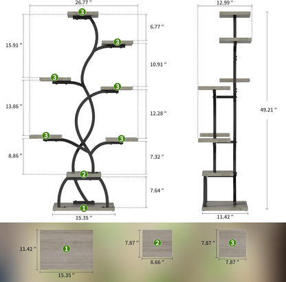 EVAWOO Plant Stand Indoor with Grow Light - 8 Tiered Plant Shelf Indoor, Corner Plant Stand, 49" Tall Plant Shelf with Lights for Indoor Growing, Lighted Flower Holder for Living Room, Balcony, Black