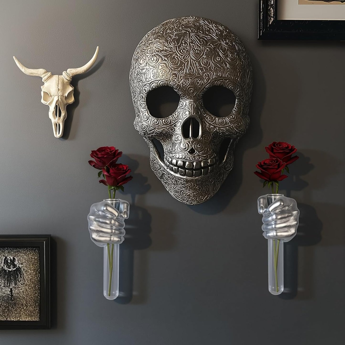 2 Pieces Wall Sculptures, Hands Vase Home Decor, Wall Mount Art Sculpture, Unique Wall Art Statue, Funky Flower Vase Decorations, Modern Eclectic Hanging Decor,Hands Statue (Black)