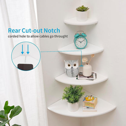 Corner Shelves, Floating Corner Shelf, Set of 2 7inch Solid Oak Wood Wall Shelves, Round End Wall Mount with Wire Hole Shelving for Small Plant for Bedroom Kitchen, Living Room