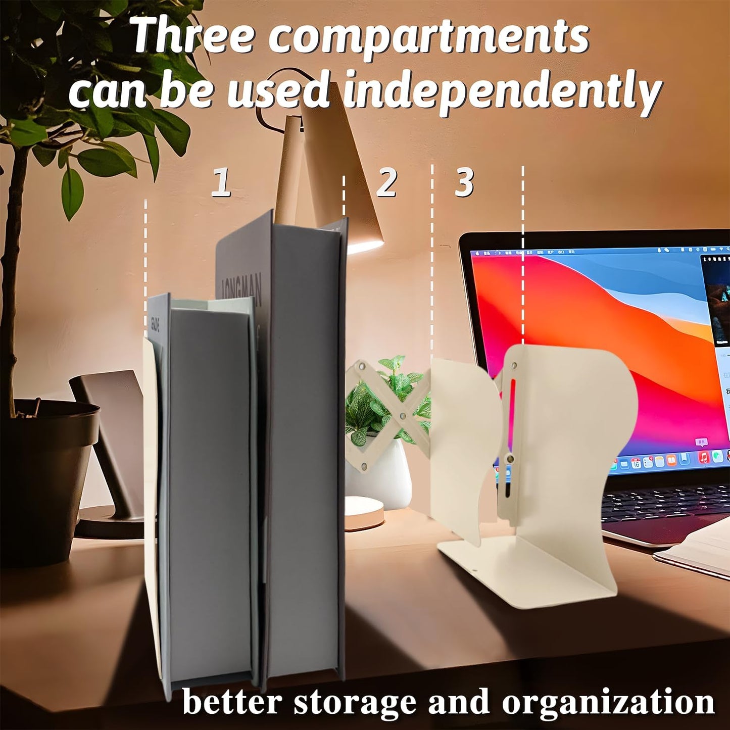 Adjustable Bookends Non Skid Decorative Bookends,Metal Bookend for Heavy Books,Bookshelf Organizer Holder for Books and Magazines for Desk(Black)