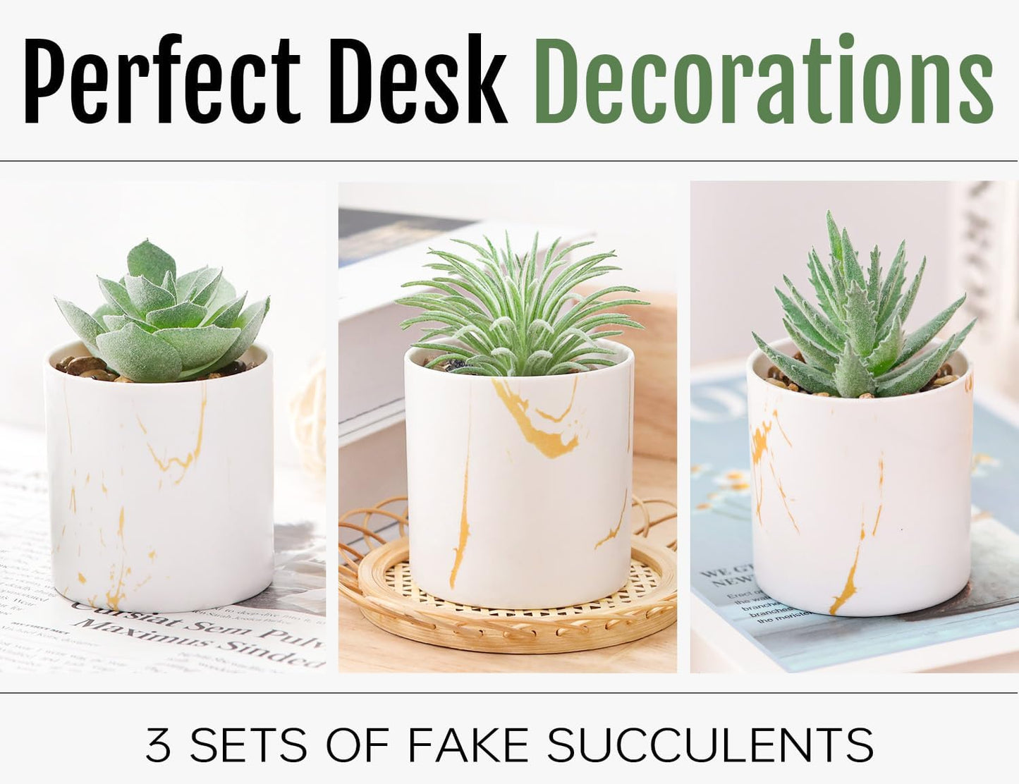 Der Rose 3 Pack Small Fake Plants Succulents Plants Artificial in Pots for Home Office Desk Decor for Women