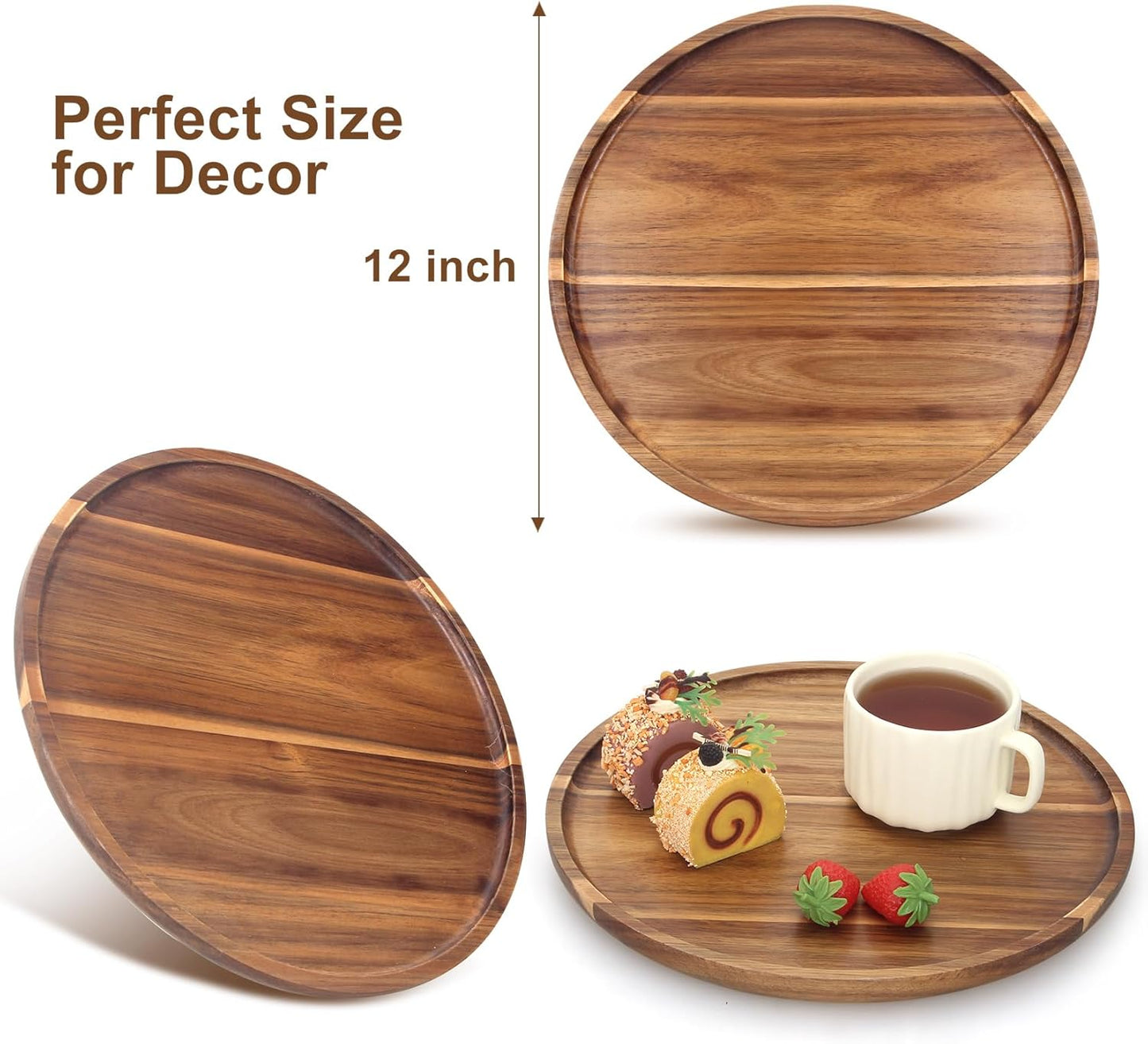 Round Decorative Tray for Coffee Dining Table Countertop Small Wooden Serving Trays Farmhouse Kitchen Home Living Room Decor and Bathroom Accessories Tray Black Rustic Wood Candle Centerpiece Trays