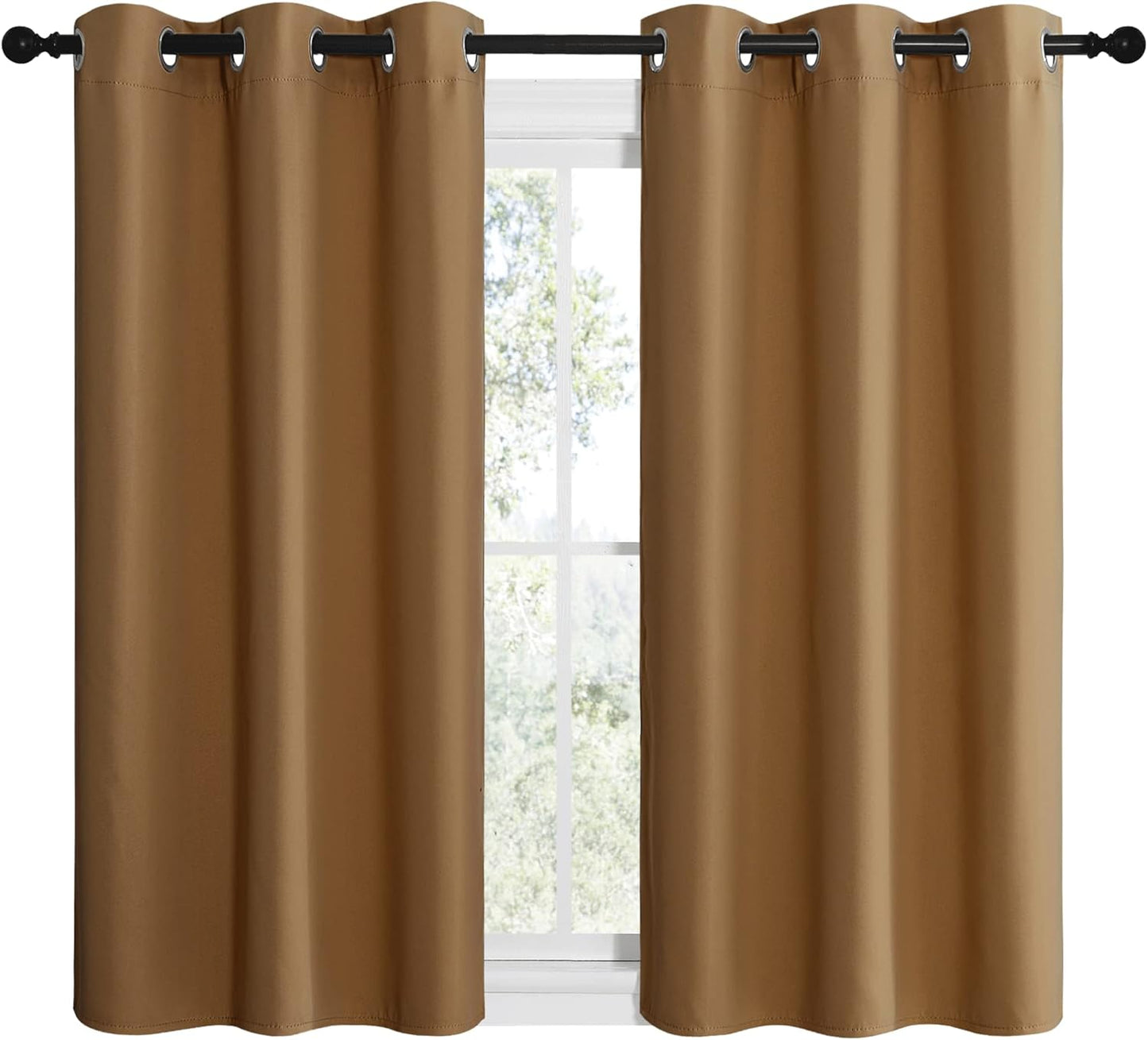 NICETOWN Halloween Pitch Black Solid Thermal Insulated Grommet Blackout Curtains/Drapes for Bedroom Window (2 Panels, 42 inches Wide by 63 inches Long, Black) - Colors A