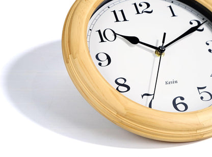 Wooden Wall Clock with Retro Design, 11 Inches Round Wall Clocks Battery Operated Silent Non-Ticking, Big Arabic Numerals, for Kitchen Living Room Classroom Gym and Pool, Brown