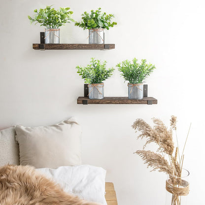 Mkono 4 Packs Small Fake Plants in Farmhouse Galvanized Pots Table Centerpiece Mini Potted Artificial Plants Faux Eucalyptus for Shelf Office Rustic Home Decor (White, Mini-6" H)