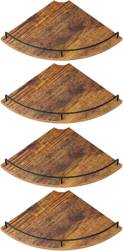Corner Floating Shelves, Rustic Brown Wood, Set of 2, Wall Mount Storage with Guardrail for Bathroom Kitchen Living Room