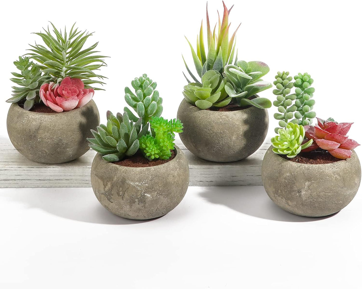 Succulents Plants Artificial 4 Pack, Mini Fake Succulents in Pots, Assorted Small Faux Succulent Decorative for Living Room Home Office Decor