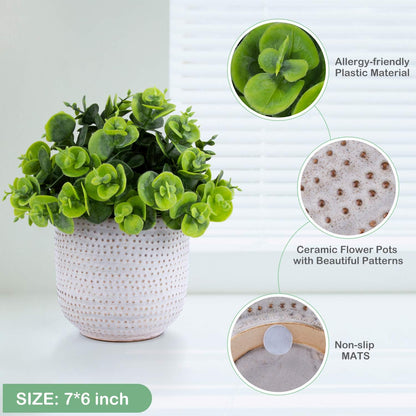 Artificial Plants Succulent Flowers in Ceramic Planter 2 Pack Small Fake Plants Potted for Home Office Desk Decor Farmhouse Living Room Bedroom Shelves Decoration