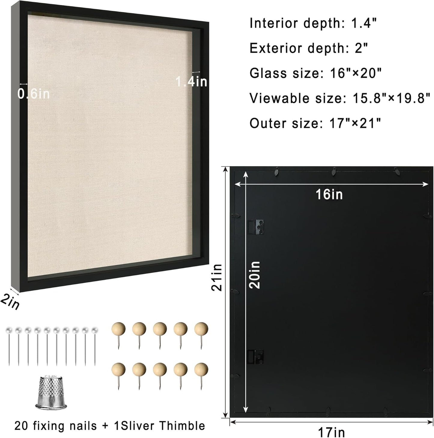 12x16 Large Shadow Box Picture Frame Display Case with Soft Linen Back, White Wooden Memory Shadow Box Frame with Tempered Glass Cover for Wall Display