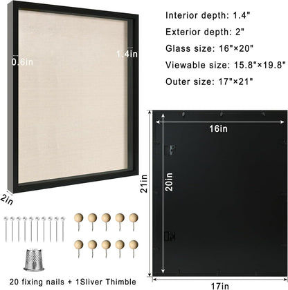 12x16 Large Shadow Box Picture Frame Display Case with Soft Linen Back, White Wooden Memory Shadow Box Frame with Tempered Glass Cover for Wall Display
