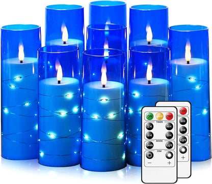 Nimiko Flickering Flameless LED Candles, 9 Pcs with Embedded Star String, Acrylic LED Pillar Candles with Remote, Suitable for Home Decoration (White)