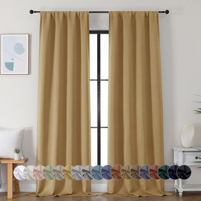 Simplebrand Ava Sage Green Blackout Curtains for Bedroom 63 Inch Length 2 Panels Set, Solid Thermal Insulated Energy Saving Rod Pocket Window Treatment Curtains Blackout Drapes, W40 x L63 Inch, Sage - Colors A