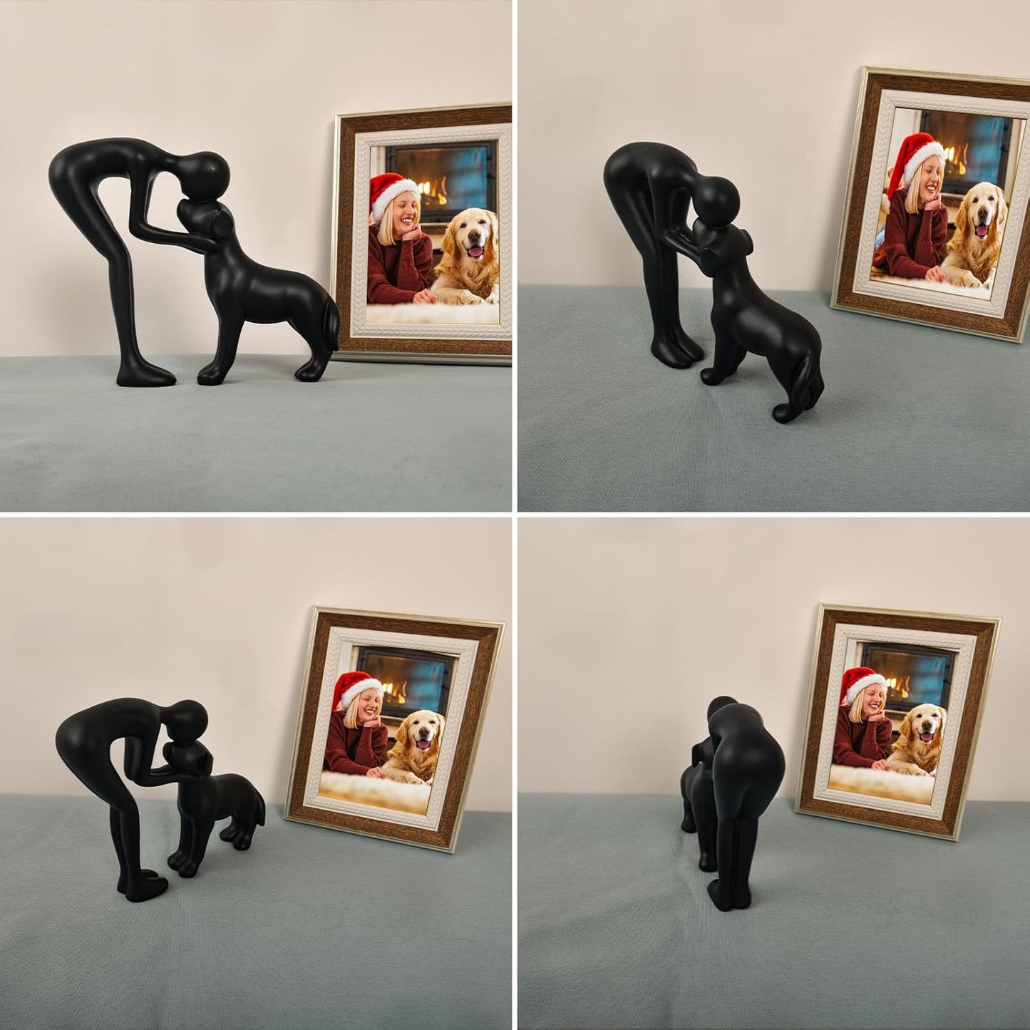 Abstract Resin Hand-Painted Sculpture of Person and Dog Bonding – Head-to-Head Intimate Figurine Decoration for Office、Living Room、Bedroom、Home， Memory Gifts for Pet Lovers (Sandstone)
