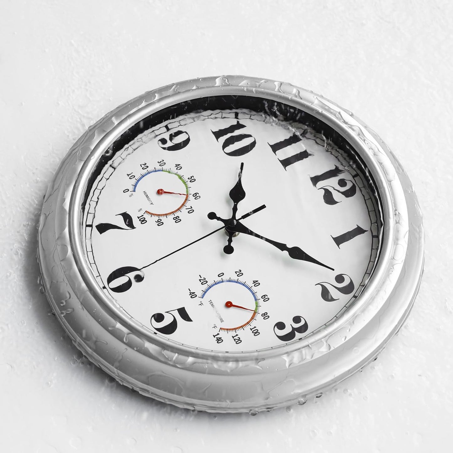 JENLYSTIME 12 Inch Indoor/Outdoor Retro Waterproof Wall Clock with Thermometer Silent Round Quartz Battery Operated Easy to Read Decorative for Kitchen Patio,Bathroom,Deck,Porch,Pool(Blue)