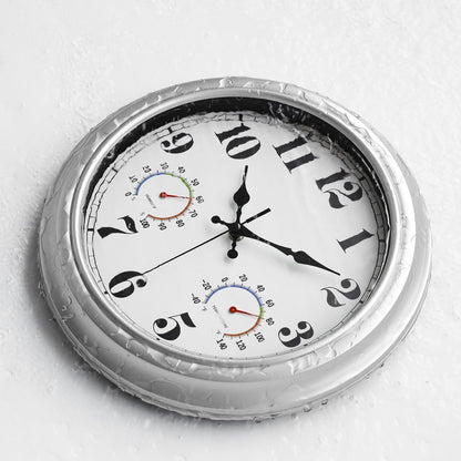 JENLYSTIME 12 Inch Indoor/Outdoor Retro Waterproof Wall Clock with Thermometer Silent Round Quartz Battery Operated Easy to Read Decorative for Kitchen Patio,Bathroom,Deck,Porch,Pool(Blue)