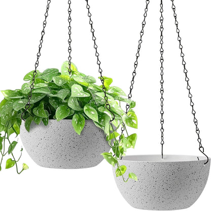 T4U Hanging Planters for Indoor Plants, 10 Inch Hanging Planter Outdoor 2 Pack, Hanging Basket with Drainage Holes, Hanging Plant Holder Indoor, Flower Pots, Plant Pots for Garden, Grey