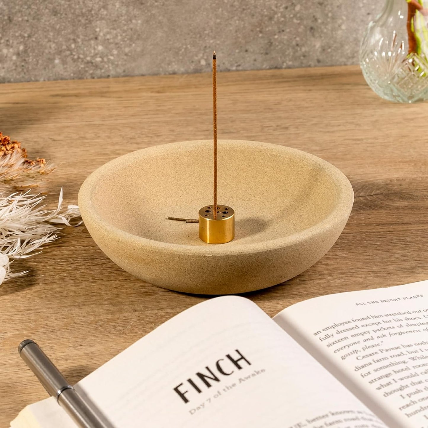 Koville Natural Marble Incense Holder, Incense Holder for Sticks with 9 Holes, Handmade Incense Burner Ash Catcher for Meditation Yoga SPA, Balsam Fir/Palo Santo/Sage/Cone (Green)