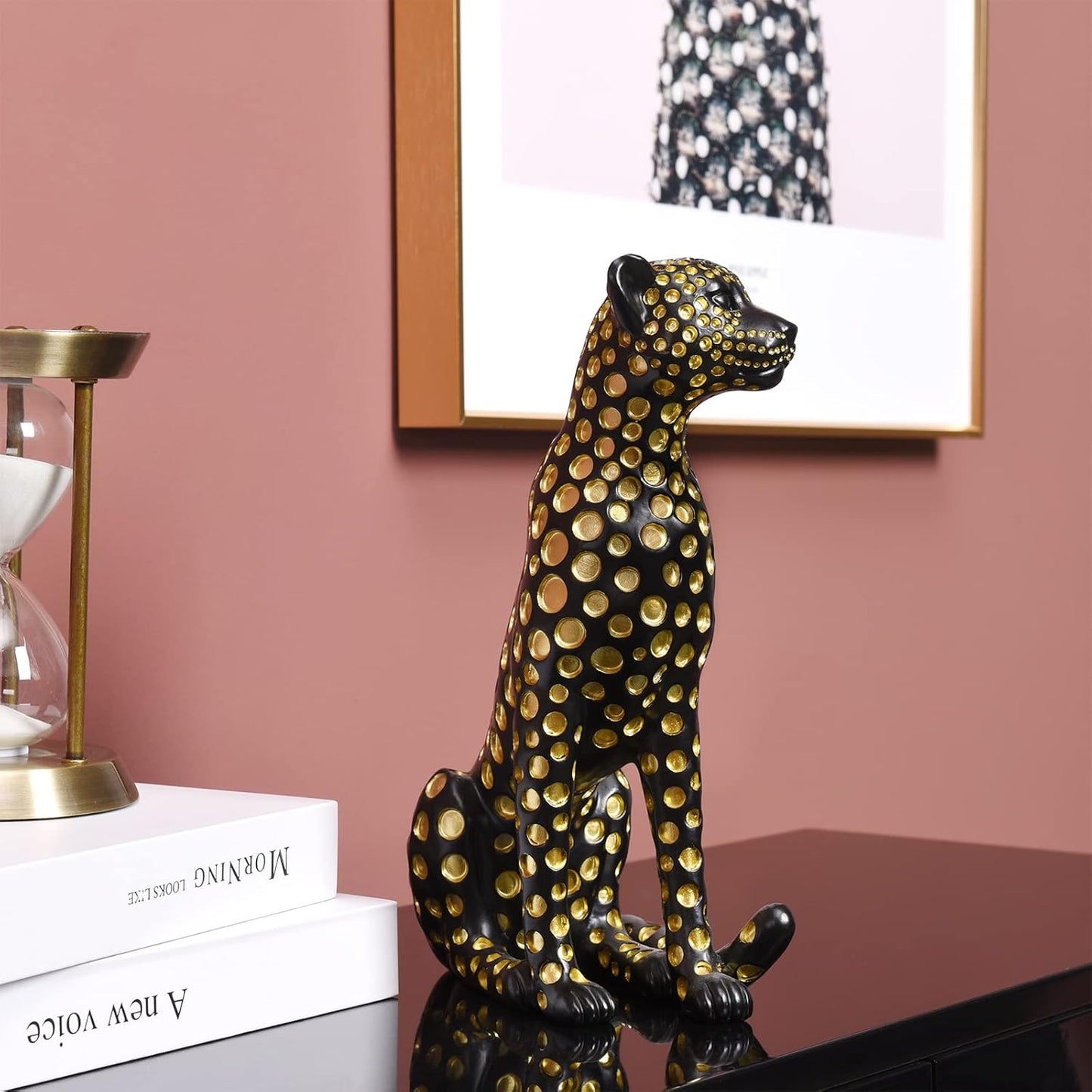 Quoowiit Bird Figurine, Modern Sculpture and Statues for Home Decor, Animal Statues for Bookshelf, Table, Entryway, Fireplace, Resin Decorative Sculpture with Chic Polka Dots Art Design (White)