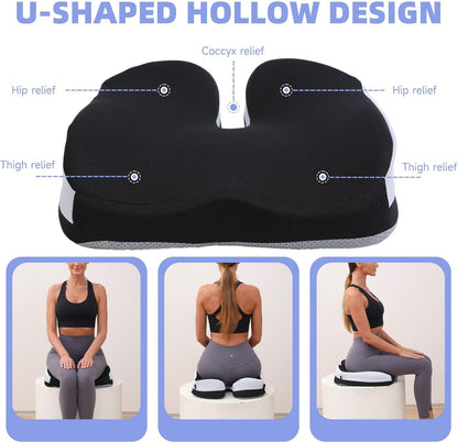 Seat Cushions for Office Chairs Wheelchair Cushion for Long Sitting Back Pain，Memory Foam Seat Car Computer Desk Chair Cushion，Coccyx Cushion for Tailbone Pain Relief Cushion Office Chair Black