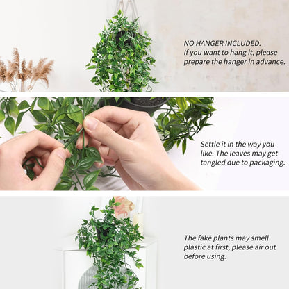 Whonline Fake Hanging Plants, Artificial Small Potted Plants for Indoor Outdoor Aesthetic Office Living Room Shelf Decor (1 Pack)