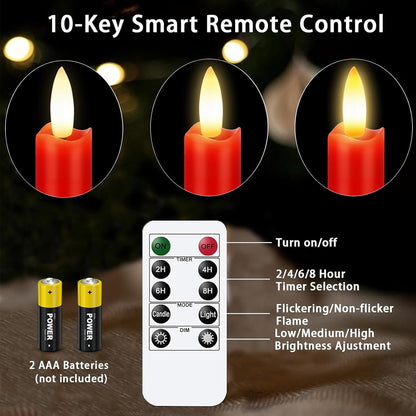 KSWING Upgraded Real Wax Short LED Flameless Taper Candles with Remote, 6 PCS White Candlesticks Battery Operated 3D Flickering - 6" Realistic Fake Candle Sticks for Home/Wedding/Fireplace Xmas Decor